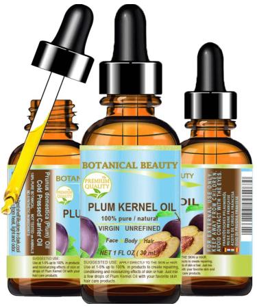 Botanical Beauty French PLUM KERNEL OIL 100% Pure Natural Virgin Unrefined Cold Pressed Carrier Oil 1 oz- 30 ml for Face Skin Hair Lips Nails. Skin SuperFood. Face moisturizer Oil 1 Fl Oz (Pack of 1)