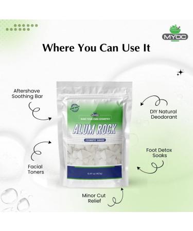  MYOC Alum Stone | Natural cosmetic-grade potassium alum crystals for DIY skincare deodorants aftershave and more 453 g - Buy Online on GoSupps.com