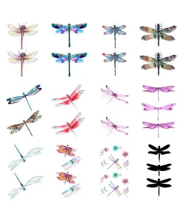 SanerLian Dragonfly Temporary Tattoo Sticker Watercolor Waterproof Women Girls Children Kids Party Favor Hand Arm Back Body Art 10.5X6cm Set of 12 (Dragonfly3)