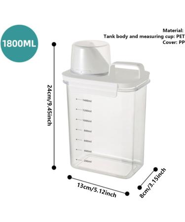 1PC Laundry Detergent Dispenser 1800ml Clear Airtight Washing Powder Dispenser with Scale and Cup Detergen Box for Solid Liquid 1800ml with scale - Buy Online on GoSupps.com