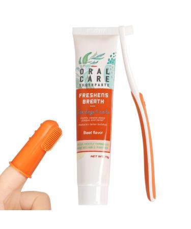 Oral Care Kit for Dogs - Dog Toothpaste and Brush Set - Finger Brush for Dogs Teeth and Toothpaste Pet Oral Teeth and Gum Care B: Beef Flavor