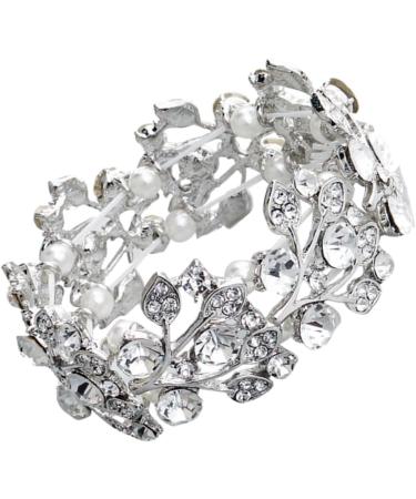 Gleavi Wedding Accessories: Strass & Pearl Bracelets | Diamond & Crystal Bangle for Women | Open Tennis Bracelet - 2pcs Silver - Buy Online on GoSupps.com