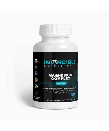 Invincible Supplements Ultimate Magnesium Complex Capsules | 5 Forms 500mg Non-GMO High Absorption Supplement for Muscle Recovery & Nerve Support