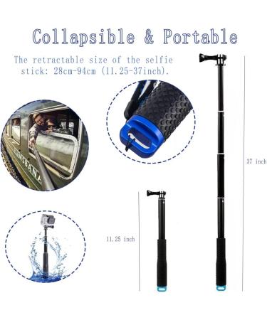 VVHOOY Selfie Stick Extendable Aluminum Monopod for Gopro Hero and Action Cameras - 11.25-37inch Telescopic Pole - Buy Online on GoSupps.com