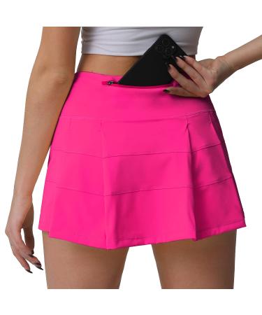 Husnainna High Waisted Pleated Tennis Skirt with Pockets Athletic Golf Skorts for Women Casual Workout Built-in Shorts Hot Pink 4