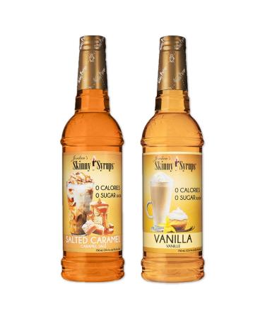 Jordan's Skinny Syrups Sugar Free Salted Caramel & Vanilla Coffee Syrup Combo Pack | Keto-Friendly | 0 Calories | 0 Sugar | 0 Carbs | 750ml/25.4oz each Bottle