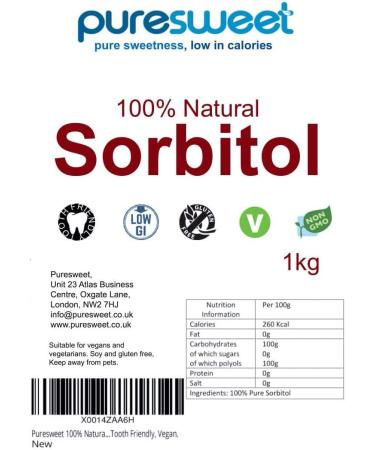 Puresweet 100% Natural Sorbitol Powder 1kg Sugar Alternative Non GMO Tooth Friendly Vegan (Recyclable Pouch). - Buy Online on GoSupps.com