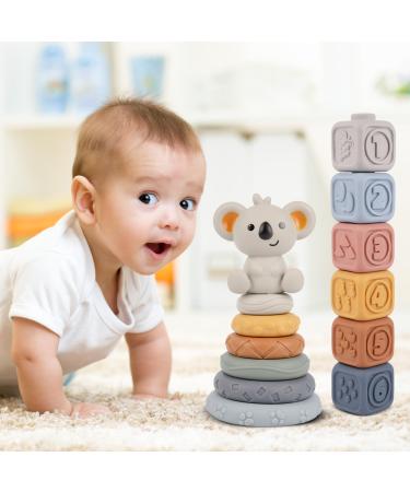 MalPlay Sensory Rubber 13-Piece Soft Tower Stacking Blocks | Baby Building Toy for Motor Skills | Ideal for 6+ Months - Buy Online on GoSupps.com