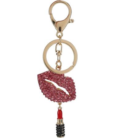 2Pcs Lips & Lipstick Sparkling Charm Keychain Set - Pink Cosmetic Bling Accessory - Buy Online on GoSupps.com