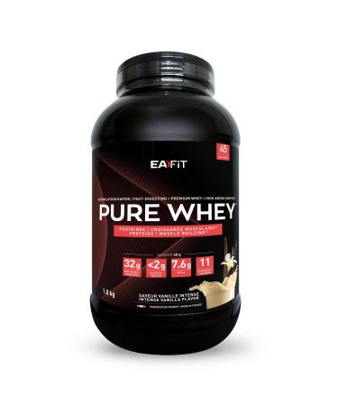 WHEY PROTEIN - Vanille - 1 8 kg - EAFIT - Marque Fran aise N 1 en Nutrition Sportive - 32g de Proteine Whey - BCAA - Shaker Proteine - Pre Workout Musculation - Prot ines Whey