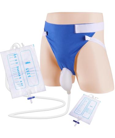 External Wearable Urinal Collector with Reusable Silicone Urine Catheter Bag Portable Catheter Urine Bag(2000ml & 1000ml) for Men Blue Blue Men