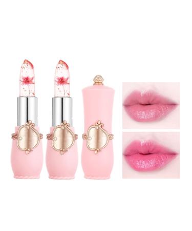2/6PCS Crystal Jelly Flower Color Changing Lipstick PH lipstick color changing Color Changing Lip Gloss Flower Lipstick Color Jelly Transparent Magic Changing Lip Temperature Change (#1Pink)
