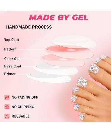 Sethexy Square Short False Toenails Handmade Rhinestone Full Cover Press On Toenails Luxury Crystal Fake Toe Nails Acrylic Artificial Stick On Foot Nails Removable for Women and Girls (8) - Buy Online on GoSupps.com