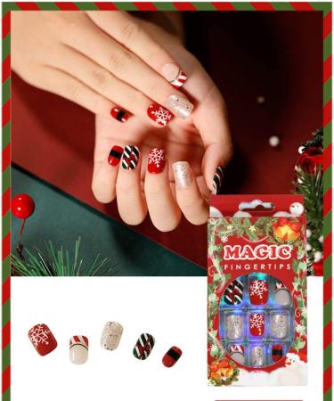Bufenia 24Pcs Christmas Press on Nails - Red Glitter Elk Snowflake False Nails for Women and Girls - Buy Online on GoSupps.com