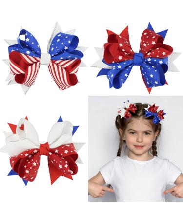 White Blue Red Bows Hair Barrettes 4th of July Hair Clips Independence Day Alligator Clips Patriotic Party Claw Clips Hair Accessories for Women Bow Hairpin USA Stars Hair Jaw Clamp Headwear Hair Decorations 3PCS