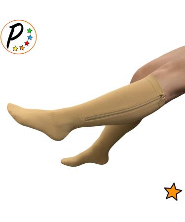 Petite Closed Toe Zipper Compression Calf Leg Socks 15-20 mmHg - 2 Pack Beige | International Shipping Available - Buy Online on GoSupps.com