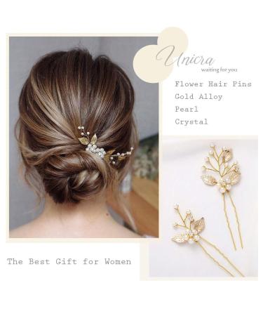 Unicra Gold Hair Accessories - Wedding Hairpins with Crystals Pearls & Leaves | 3-Piece Set for Women & Girls - Buy Online on GoSupps.com
