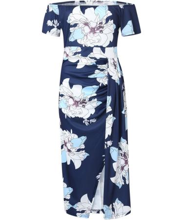 Briskorry V-Neck Floral Business Dresses for Women | Elegant Summer Party & Festival Dresses with Ruffled Hems | Vintage Style Blue #1 - Buy Online on GoSupps.com