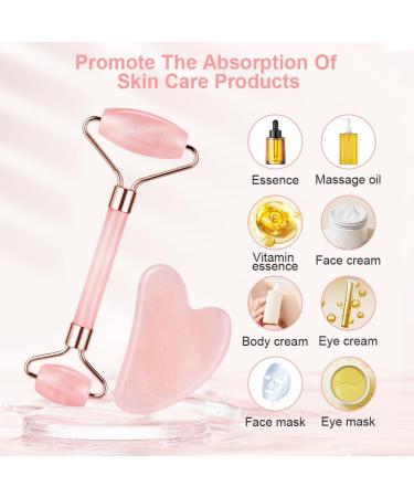Uraqt Gua Sha & Facial Roller Set - Rosa Jade Stone Massager for Fine Lines & Glowing Skin | Perfect Valentine's Day Gift - Buy Online on GoSupps.com