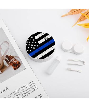 American Blue Line USA Police Stars Flag Contact Lens Case Kit | Eye Care Holder with Mirror Tweezers & Solution Bottle | Ideal for Travel & Home - Buy Online on GoSupps.com