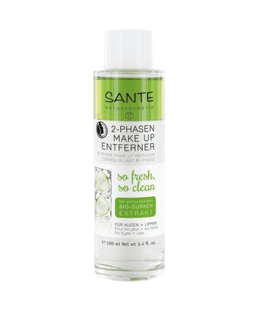 Sante natural cosmetics 2 phases make-up removed removed eye and lip make-up vegan gentle & mild organic oil removes waterproof make-up 1 x 100ml
