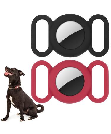 Airtag dog collar silicone cover for GPS tracking finders protective cover compatible with Apple Airtag safety and anti-loss dog collar cat looser pet accessories (black and red)