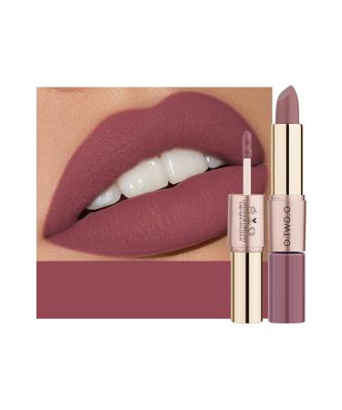 KUAILEGO ROSE GOLD 2 In 1 Matte Lipstick & Liquid Lipstick  Matte Finish  Nude  Full Color Lipstick  Long Lasting Waterproof Velvet Lip Gloss (01)  01