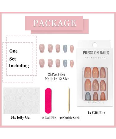 Ceboic 24Pcs Square False Nails Short French Tips Blue Pink - Glossy Marble Designs - Removable Press on Nails for Women and Girls - Buy Online on GoSupps.com