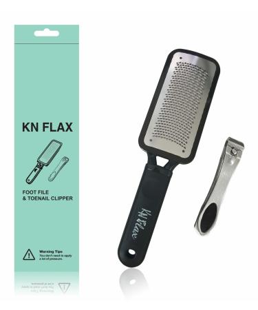 Colossal Pedicure Rasp Foot File + Toenail Clipper KN FLAX Premium Foot care Pedicure Surgical grade Stainless steel file with Thick Nails Large Fingernail Toe Nail Clippers