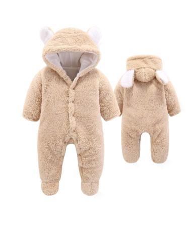 Ceguimos Newborn Baby Jacket Snowsuit Hooded Romper Jumpsuit Warm Fleece Cartoon Bear 0-12 Months Brown 0-3 Months