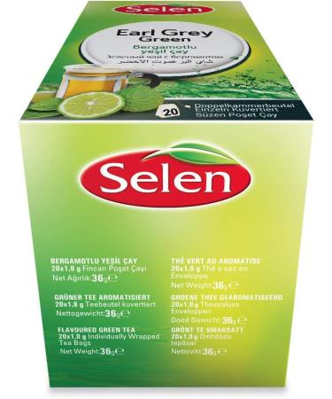 Selen Earl Gray Green Green Tea 20 Individually Wrapped Tea Bags - 36g - Buy Online on GoSupps.com