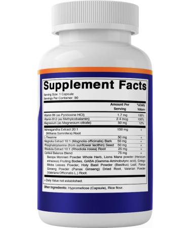 Vitamatic Cortisol Health Support - 90 Veggie Capsules - Made with Adaptogenic Blend with Ashwagandha Rhodiola Magnolia L-Theanine Phosphatidylserine 90 Count (Pack of 1) - Buy Online on GoSupps.com