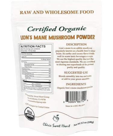 Cherie Sweet Heart Organic Lion's Mane Mushroom Powder - 50 Servings (3.5oz/100g) - Buy Online on GoSupps.com
