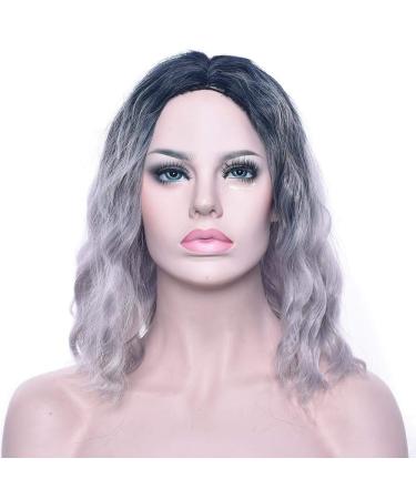 Shop LFMDJF Black to Gray Curly Short Synthetic Wig - 12 inches Party Hairpiece for Women in Black Blonde Pink Brown - Buy Online on GoSupps.com