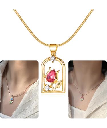 KUAIYIJU Simple Tulip Flower Pendant Necklace - Stylish Clavicle Chain Jewelry in Blue for Fashion Lovers - International Shipping Available - Buy Online on GoSupps.com