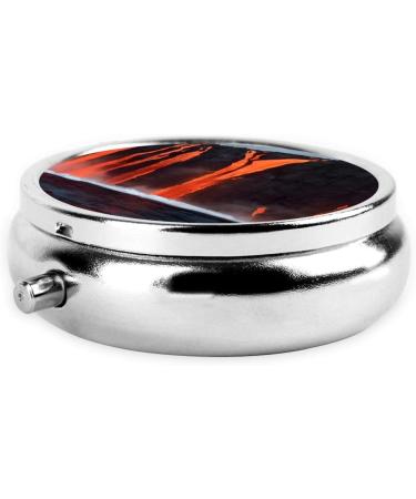 Kilauea Volcano Round Pill Box - 3 Compartment Mini Decorative Travel Organizer for Vitamins & Medicine | Portable Black Pill Case - Buy Online on GoSupps.com