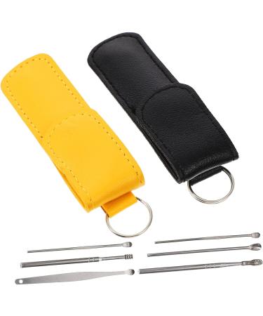 Stainless Steel Ear Cleaning Tool Set - 8 Pieces for Earwax Removal and Ear Hygiene - Black Yellow - 10x3x1cm - Buy Online on GoSupps.com