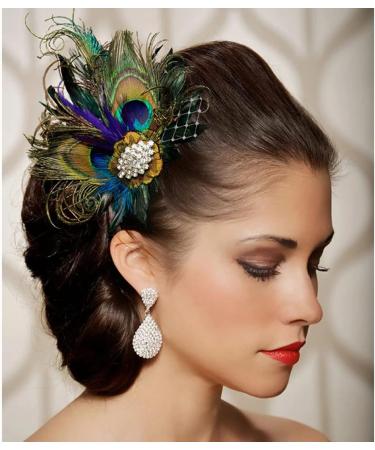 IYOU Peacock Feather Hair Clips Green Flapper Headpiece Vintage Festival Prom Gatsby Hair Accessories for Women - Buy Online on GoSupps.com