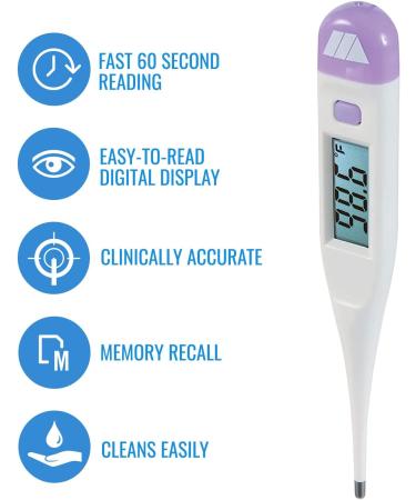 MABIS Digital Thermometer for Babies, Children, and Adults - Clinically Accurate in 60 Seconds - Purple - Buy Online on GoSupps.com