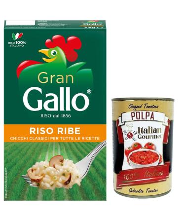 Italian Gourmet E.R. Gran Gallo Riso Ribe 100% Italian Rice ideal for any type of recipe cooking time 15 minutes 1 kg pack + Italian Gourmet Polpa di Pomodoro box 400 g