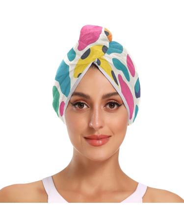 Colorful Leopards Hair Towel 2 Pack Super Absorbent Hair Drying Towel Quick Dry Hair Turbans Head Towel with Button Twisty Wrap for Women Girls