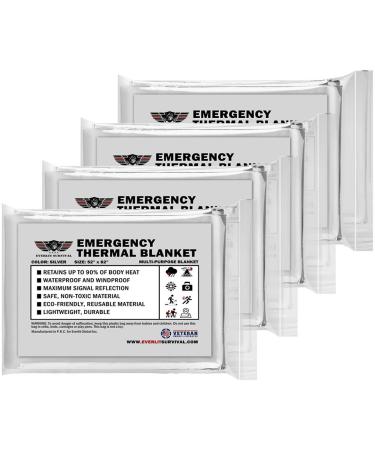 EVERLIT Survival Emergency Mylar Thermal Blanket Foil Space Blanket Designed for NASA 4 Pack of Body Warmer Blanket for Outdoor First Aid Camping Gear Hiking Travel Silver - Buy Online on GoSupps.com