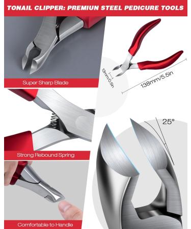 Softale Toenail Clippers for Thick Nails - Professional Stainless Steel Podiatrist Pedicure Kit for Ingrown Toenails - 7 Piece Set in Red+Silver - Buy Online on GoSupps.com