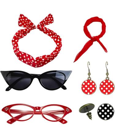 Polka Dot Headband - 1950s Headbands and Drop Earrings Set | Print Dangle Earrings with Vintage Hair Bands Chiffon Scarf Cat Eye Glasses Red One Size - Buy Online on GoSupps.com