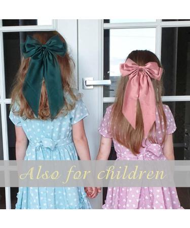 Silky Satin Hair Bows Set - 4 pcs Large Bow Barrettes for Women | Metal Clips French Barrette Hair Accessories in Solid Colors - Black, Red, Navy Blue, Dark Green - Buy Online on GoSupps.com