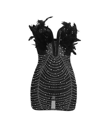 Hanxiulin party dress ladies V neckline party dress long -sleeved mini dresses heart cutting long elegant ball gown Christmas dress black l