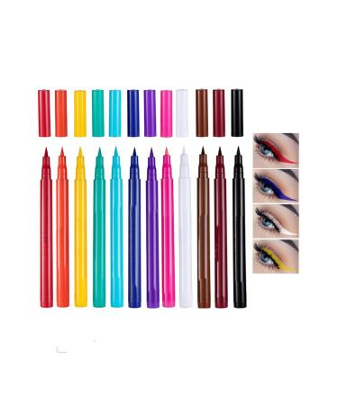 HADAVAKA 12 Colors Colored Eyeliner Long Lasting Bright Pigmented Glitter Colorful Eye Pencil Matte Soft Hyper Sharp Point Brush Eye Pencil for Women and Girls