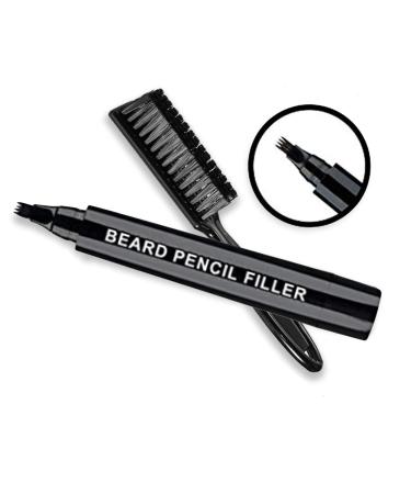 HWU, Beard Pencil Filler for Men, Beard Filling Pen Kit, Long Lasting Coverage & Natural Finish Beard, Moustache & Eyebrows Beard Dye for Men Bristle Brush Included (Black), HWU04 01PEN02 B