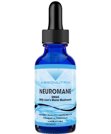 Absonutrix NeuroMane Dmae with Lions Mane Mushroom Liquid 390 mg 4 FL OZ Liquid 302 Servings Made in USA Plant-Based Ingredients Green Tea Extract Lion's Mane Gluten-Free Non-GMO