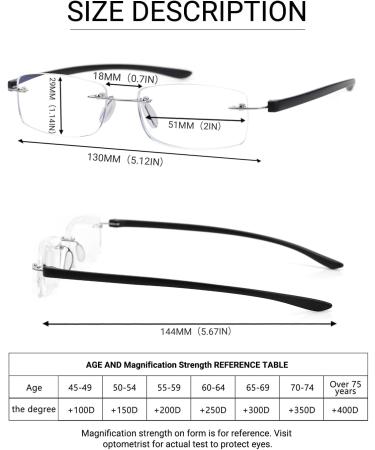 TERAISE 2-Pack Rimless Reading Glasses for Men & Women - Ultralight Blue Light Blocking Frameless Readers Black 1.5x - Buy Online on GoSupps.com